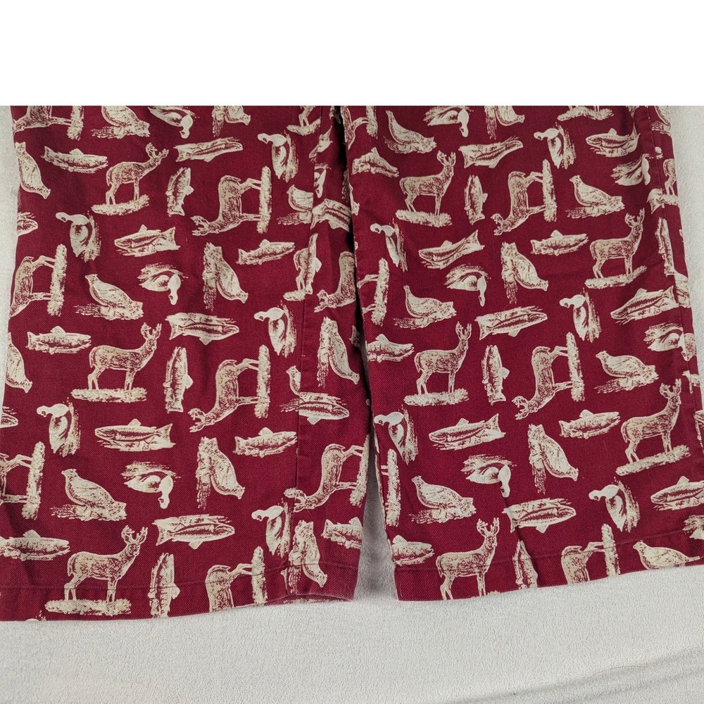LL Bean Mens Pajama Pants Red Cotton Wildlife Print Deer Fish Lounge LG REG - Picture 4 of 12